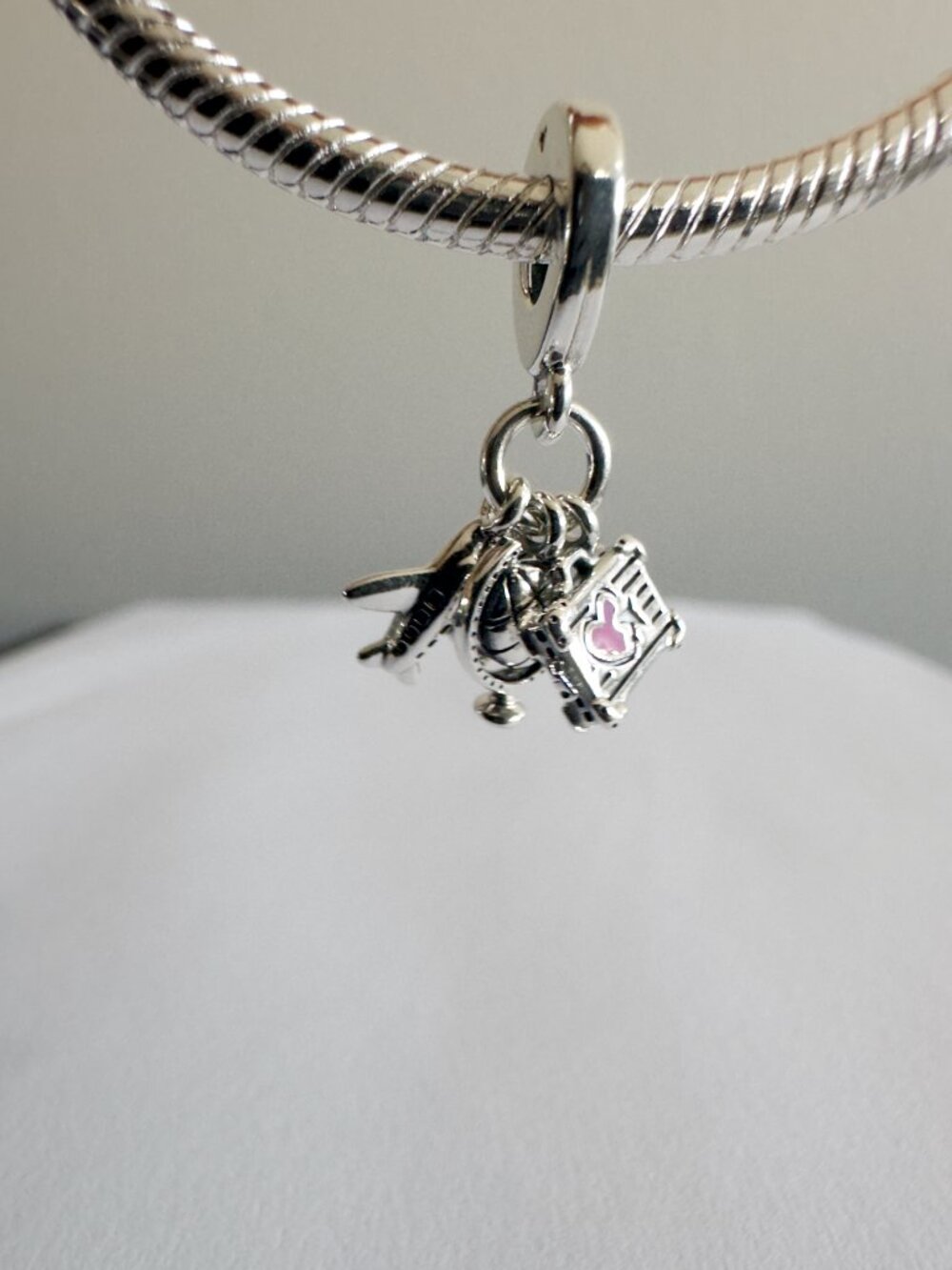 Authentic Pandora Silver Charm Airplane Globe & Suitcase Travel Dangle 799435C01 - Picture 4 of 5